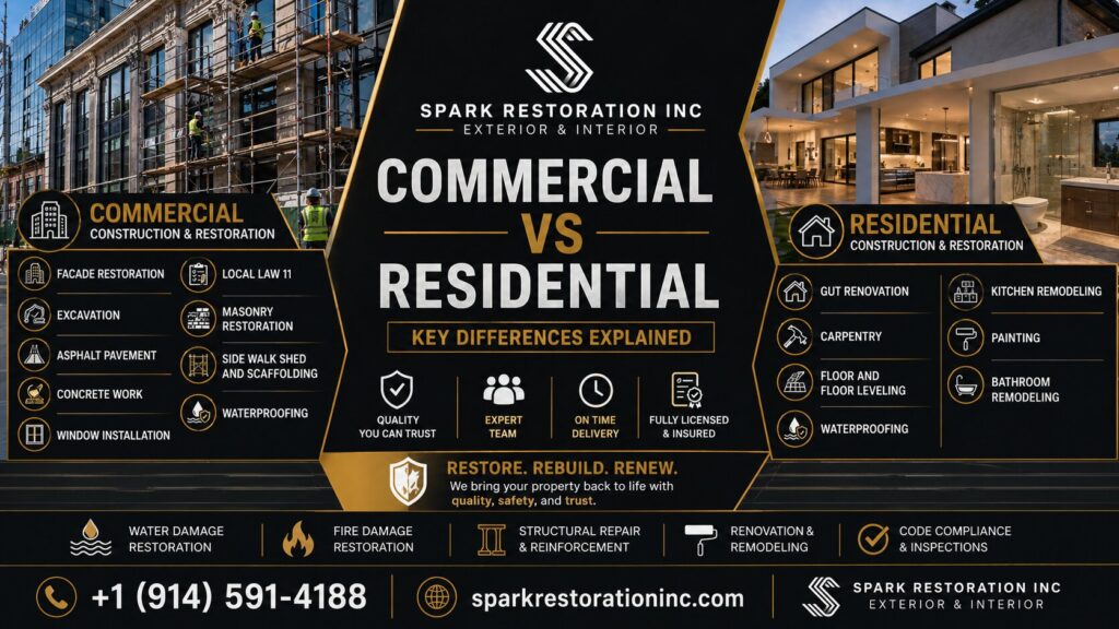Commercial vs Residential Construction & Restoration