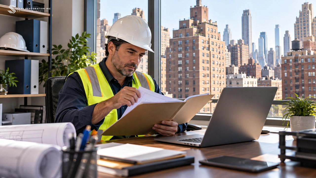 Building manager checking a property block number and FISP filing status