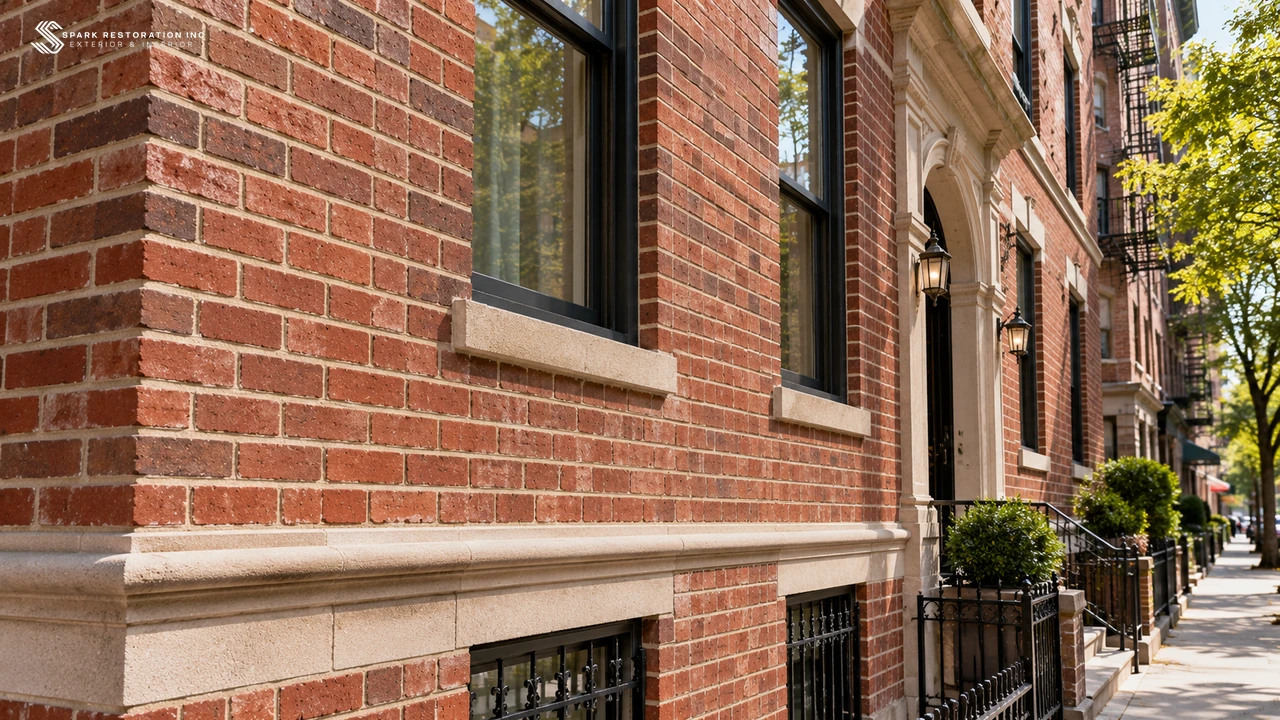 Finished neatly repointed brick facade on a New York building